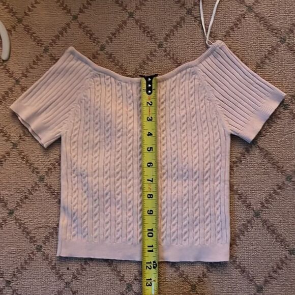 Rumor cream cable cropped sweater T w shirt sleeves NWT S/M - Picture 6 of 6